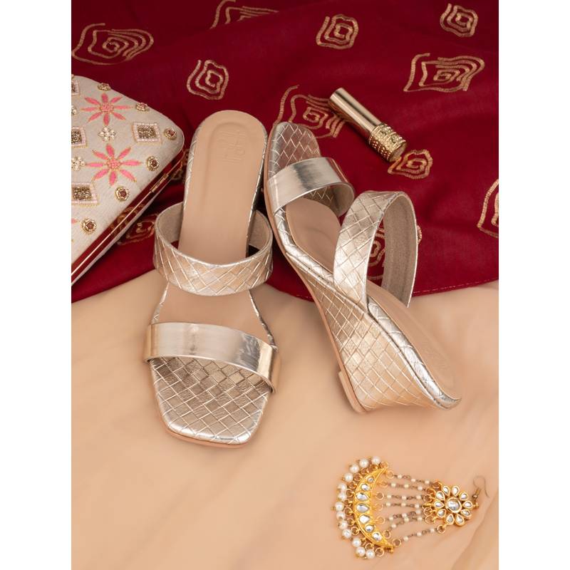 Hydes N Hues Women Gold Wedges Heels (EURO 36)