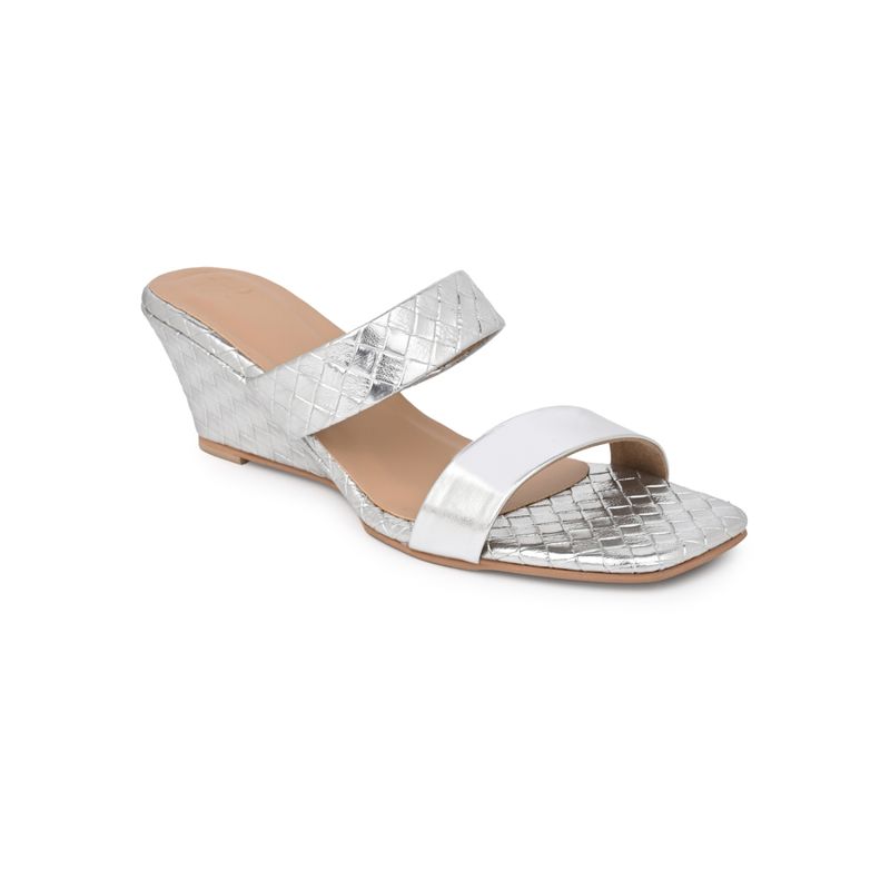 Hydes N Hues Women Silver Wedges Heels (EURO 36)