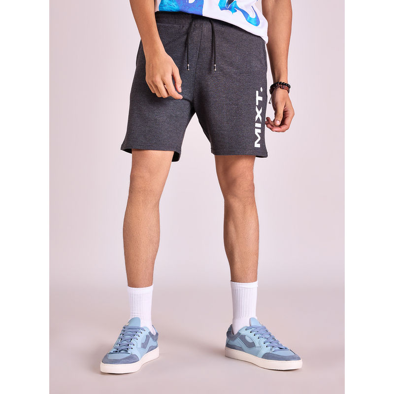 MIXT by Nykaa Fashion Dark Grey Logo Printed Casual Shorts (34)
