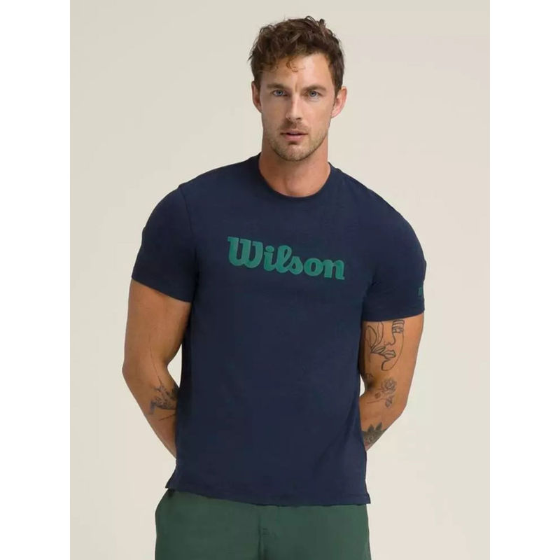 Wilson Men Navy Blue Logo Half Sleeves Regular Fit T-shirt (M)