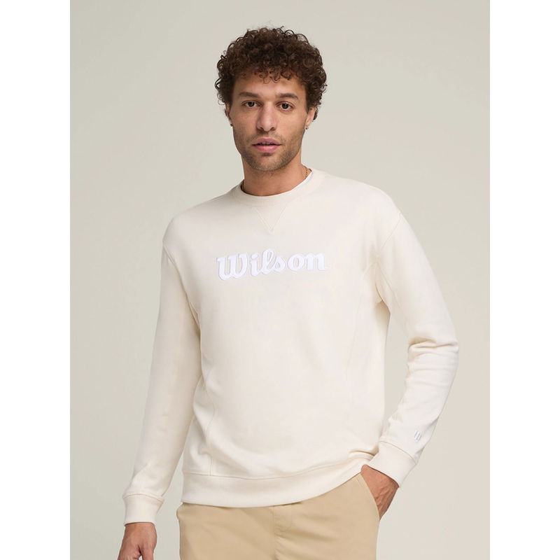 Wilson Men Off White Solid Full Sleeves Sweatshirt (XL)