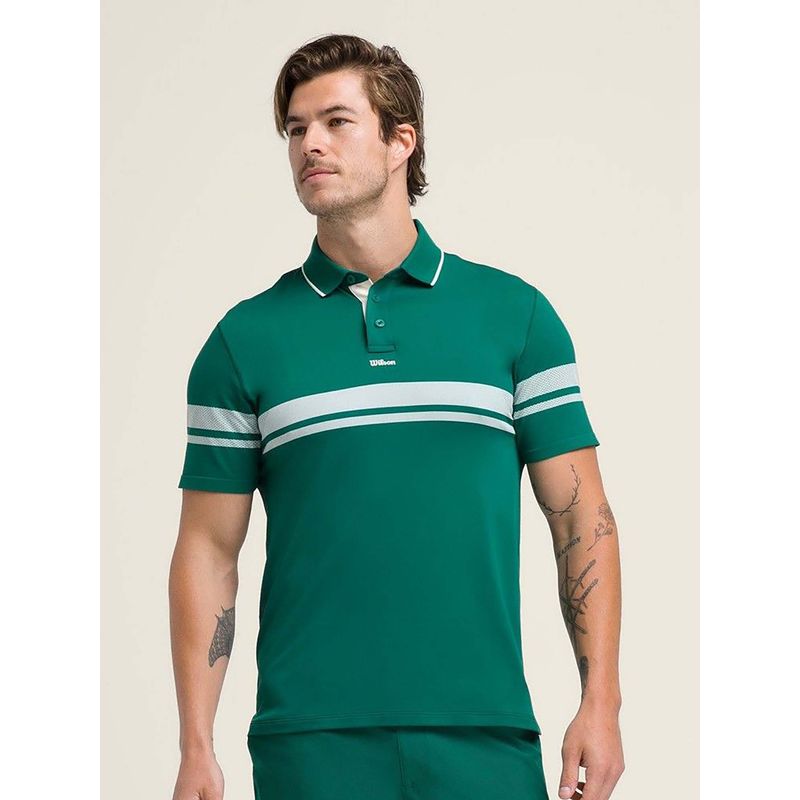 Wilson Men Green Stripes Polo T-shirt (XL)