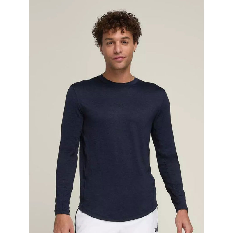 Wilson Men Navy Blue Solid Full Sleeves T-shirt (XL)