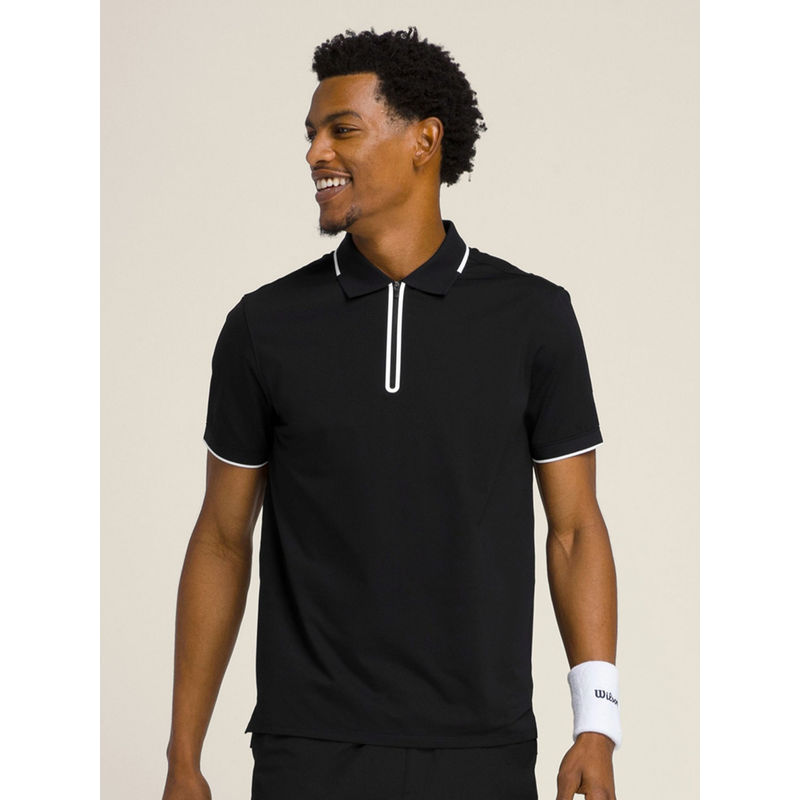 Wilson Men Black Solid Zipper Polo T-shirt (XL)