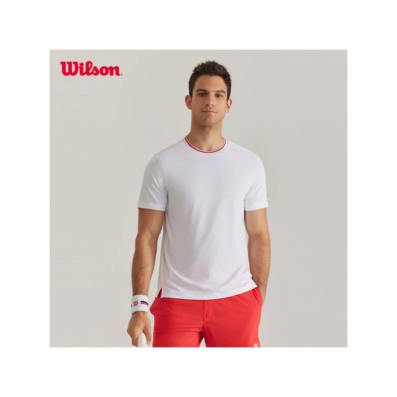 Wilson Men White Half Sleeves Tennis T-shirt (XL)