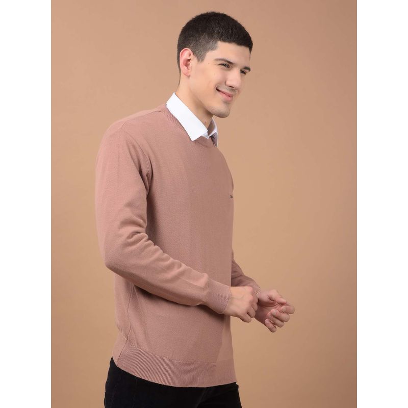 Cantabil Pink Solid Round Neck Sweater (M)