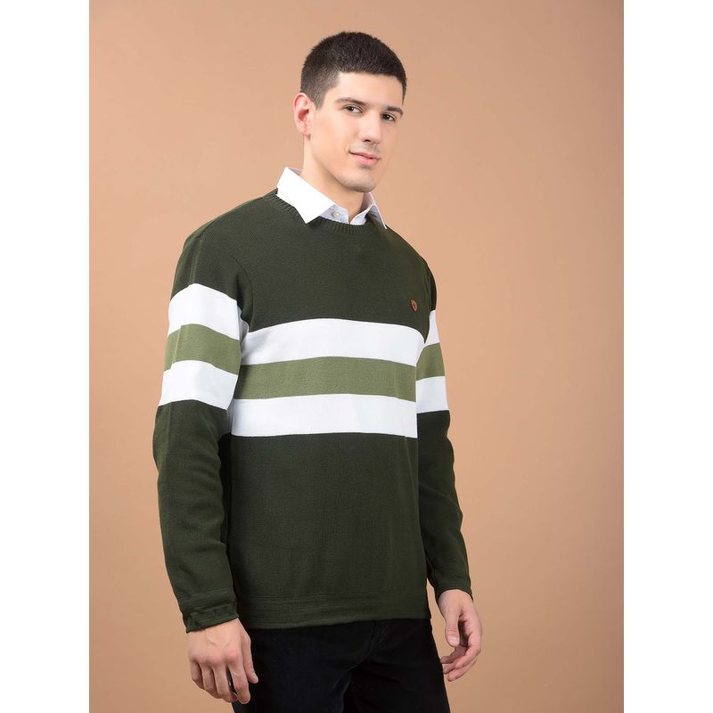 Cantabil Green Colorblock Round Neck Sweater (XL)