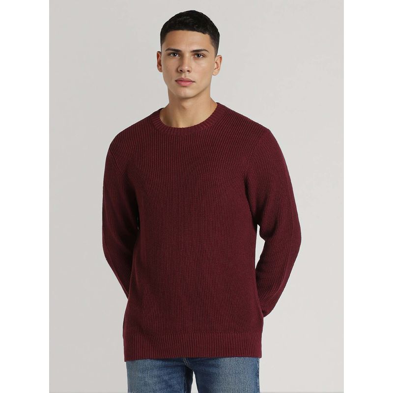 American Eagle Maroon Solid Round Neck Sweater (XS)