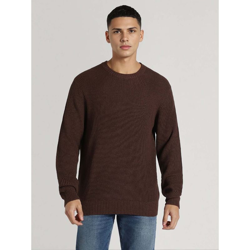 American Eagle Brown Solid Round Neck Sweater (XL)