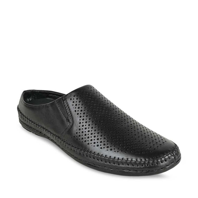 REGAL Men Black Solid Laser Cut Leather Mules (UK 10)