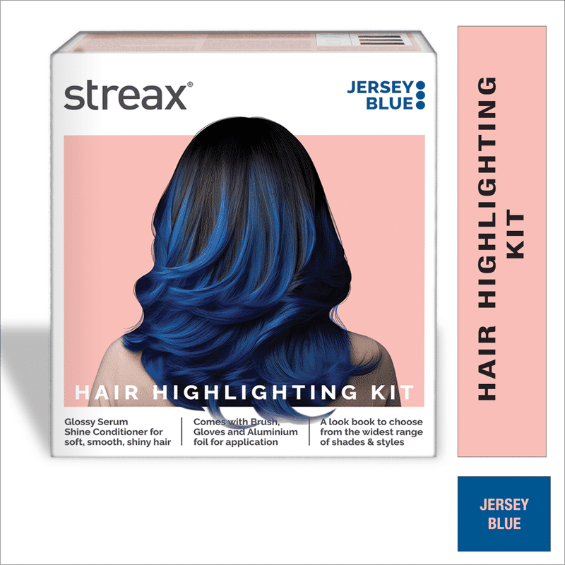 Streax Hair Colour Highlighting Kit - DIY Application, Enriched With Walnut & Argan Oil, Jersey Blue