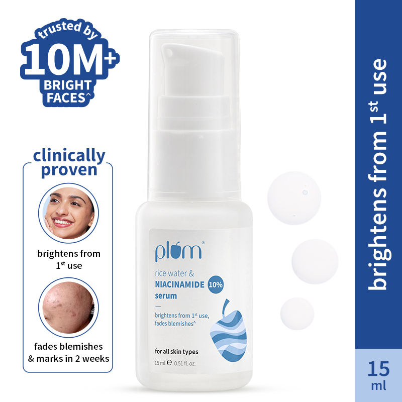 Plum 10% Niacinamide Brightening Face Serum With Rice Water, Fades Acne Marks,ForOilyToDry Skin