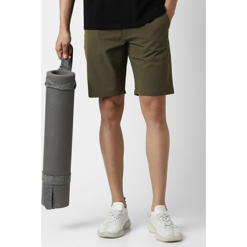 Van Heusen Men Olive Solid Casual Shorts (30)