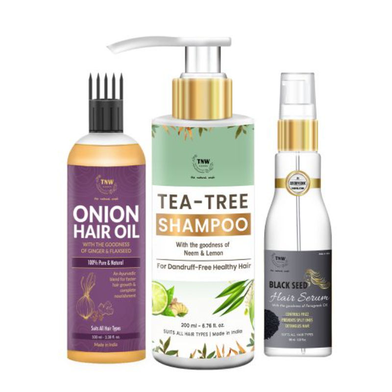 Buy TNW The Natural Wash Onion Oil + Hair Serum + Tea Tree Shampoo Online