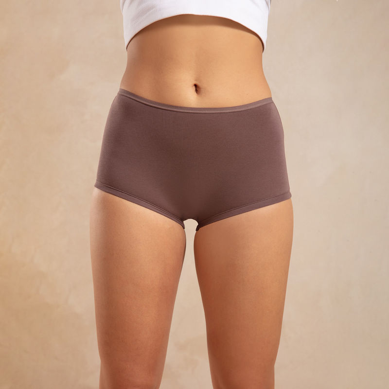 Cotton Mid Rise Boyshort with Full Rear Coverage-NYP082 Deep Taupe (L)