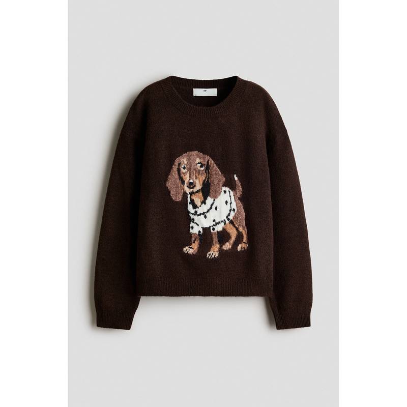 H&M Girls Brown Loose-Fit Motif-Detail Jumper (8-10 Years)