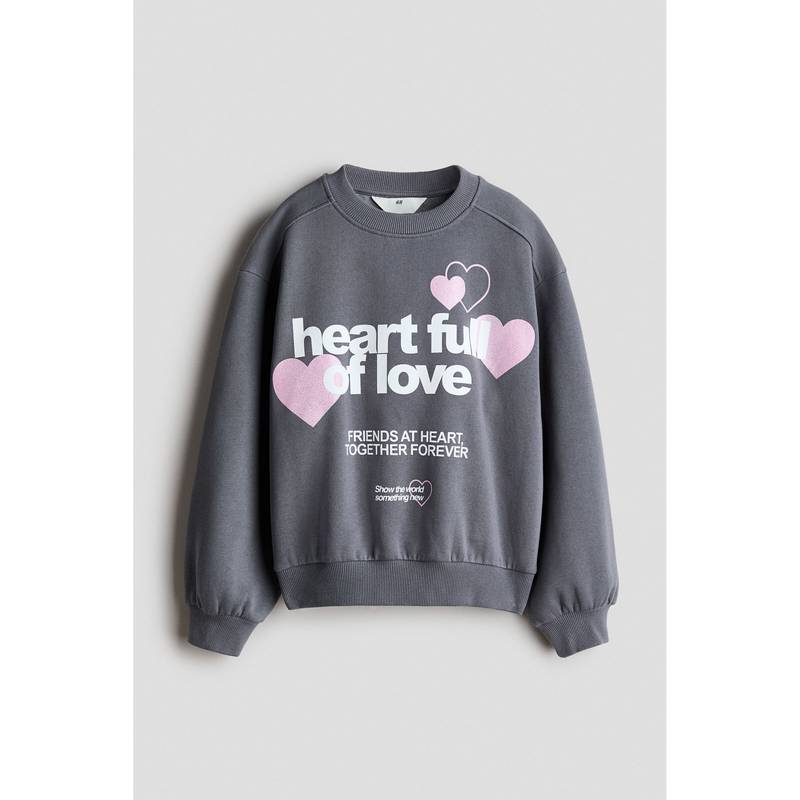 H&M Girls Grey Printed Sweatshirt (8-10 Years)