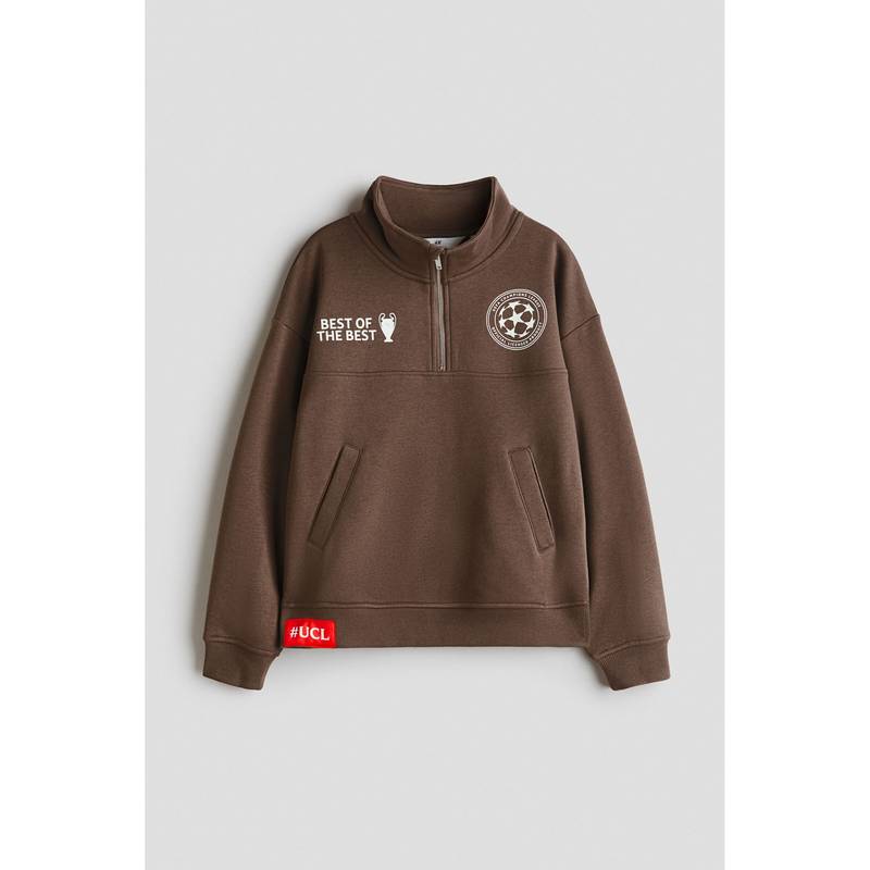 H&M Boys Brown Printed Zip-Top Sweatshirt (8-10 Years)