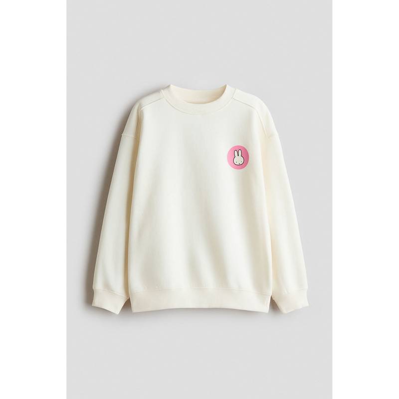 H&M Girls White Printed Brushed-Inside Sweatshirt (8-10 Years)