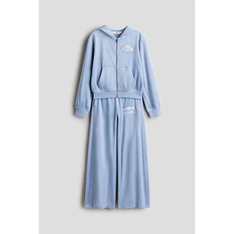 H&M Girls Blue 2-Piece Motif-Detail Velour Hoodie And Trouser (8-9 Years)