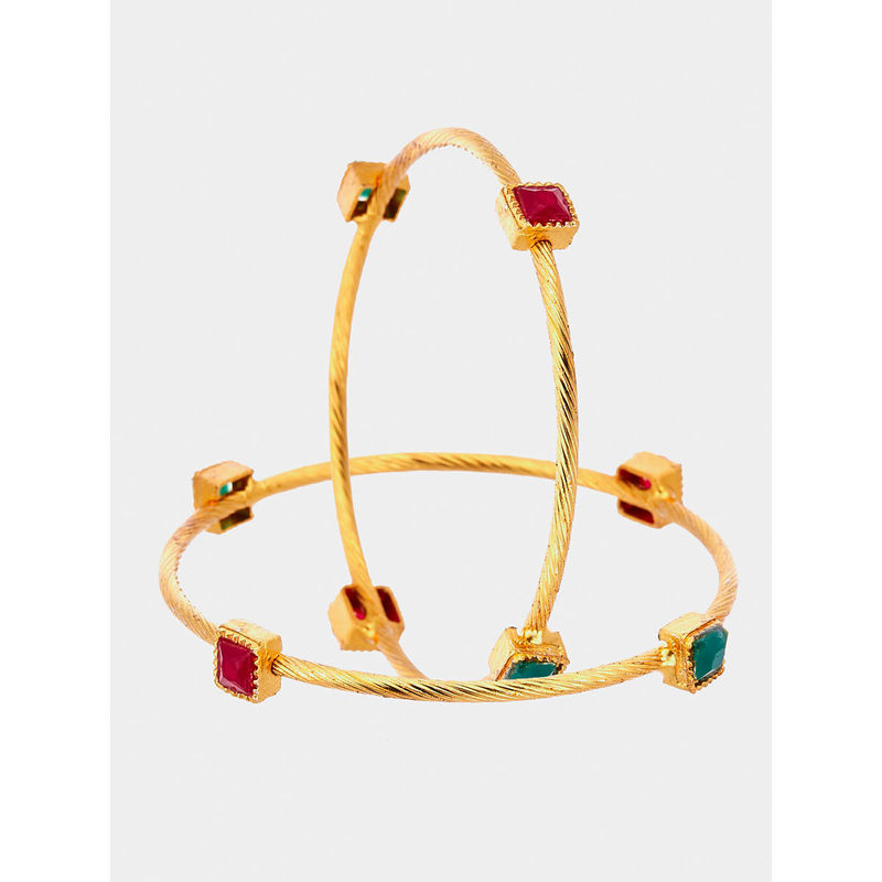 ZENEME Gold-Plated White CZ Studded Dual Colour Bangles for Women (2.8)