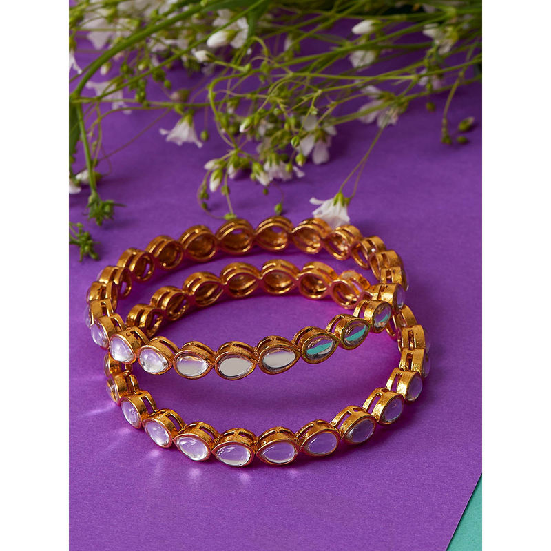 ZENEME Gold-Plated Kundan Studded Bangles for Women (2.4)
