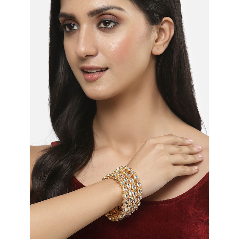 ZENEME Gold-Plated Kundan Studded Bangles for Women (Pack of 4) (2.8)