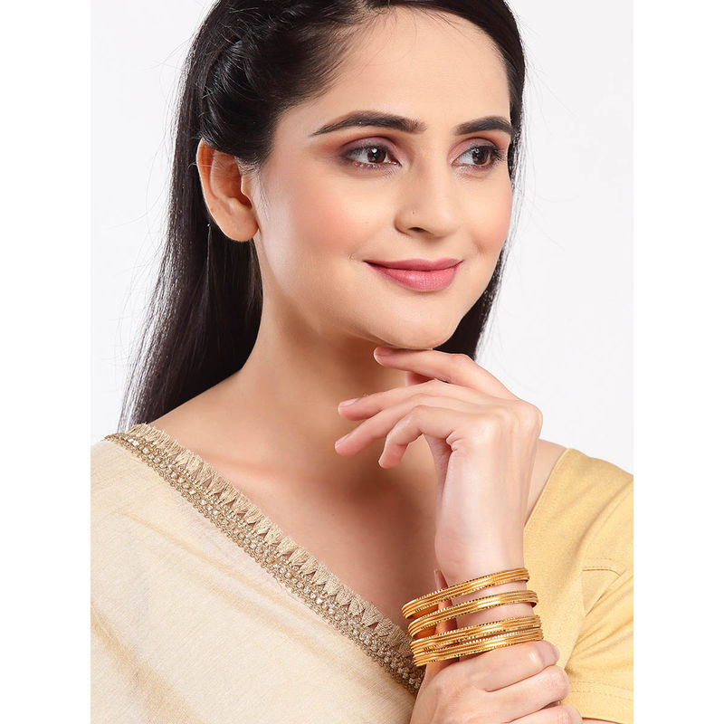 ZENEME Gold-Plated Brass Textured Daily Wear Golden Bangles for Women (Pack of 4) (2.6)
