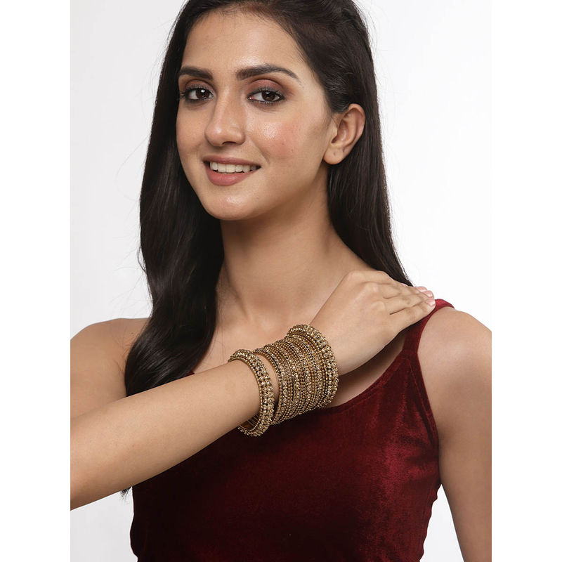 ZENEME Gold-Plated CZ Stone Studded Broad Bangles for Women (Pack of 14) (2.4)
