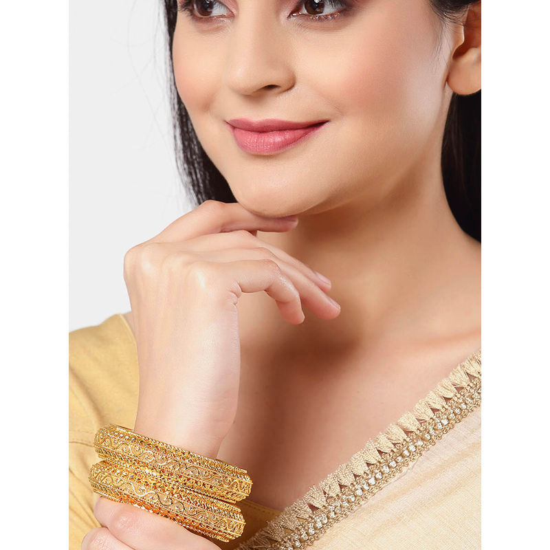 ZENEME Gold Plated Textured Kada Bangles for Women (Pack of 4) (2.4)