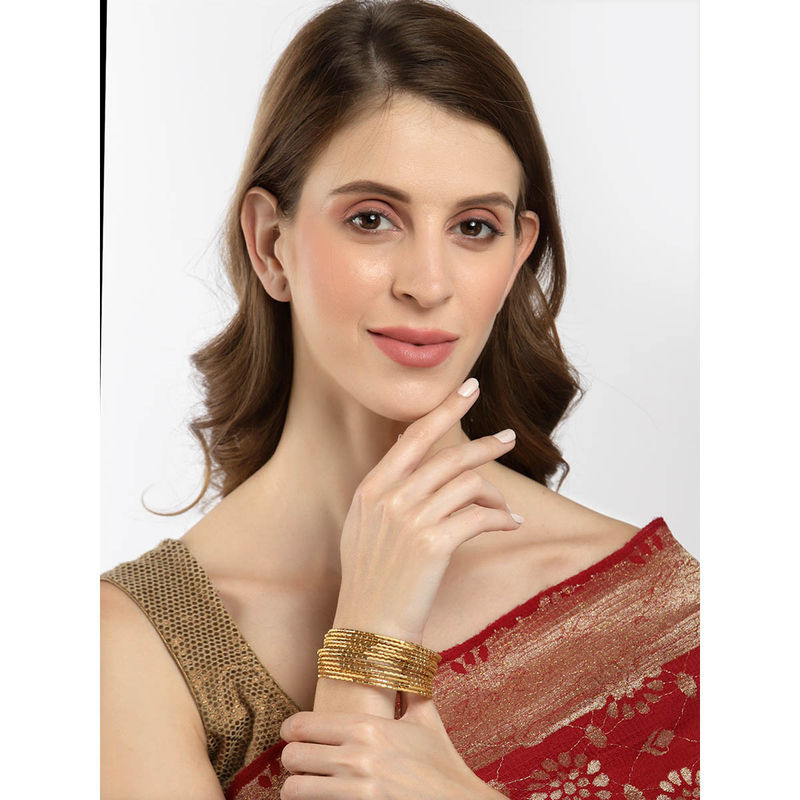 ZENEME Gold-Plated Textured Bangles for Women (Pack of 12) (2.4)