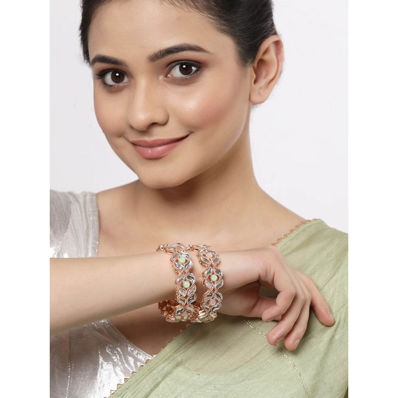 ZENEME Rose Gold Plated CZ Stoned Studded Bangles for Women & Girls (Pack of 2) (2.4)