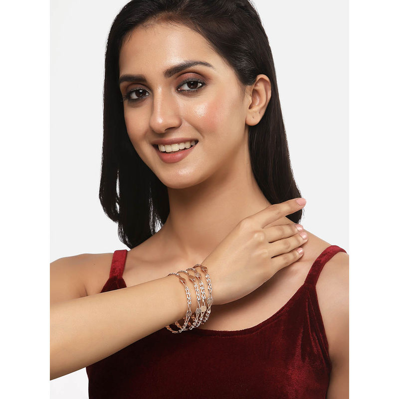 ZENEME Rose Gold-Plated CZ Studded Bangles for Women (Pack of 4) (2.8)