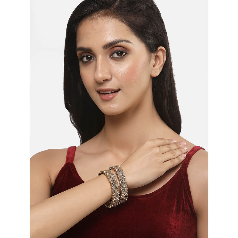 ZENEME Antique Gold Plated Metal Classic Mirror Bangles for Women (2.4)