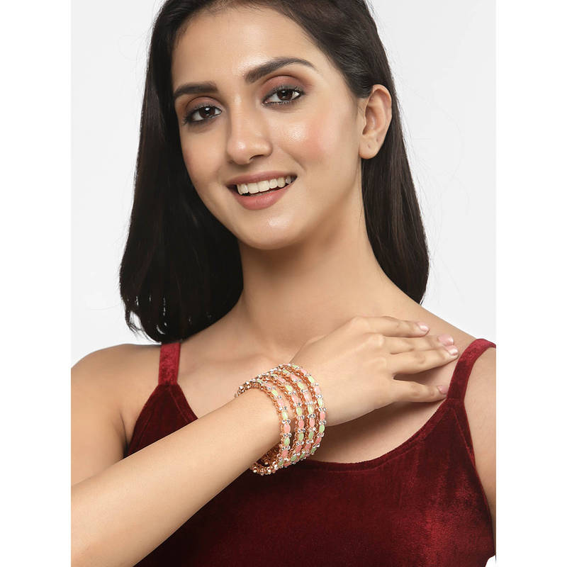 ZENEME Rose Gold-Plated Multi-Color CZ Studded Bangles for Women (Pack of 4) (2.6)