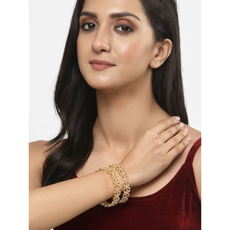 ZENEME Gold Plated American Diamond Studded Bangles for Women & Girls (2.6)