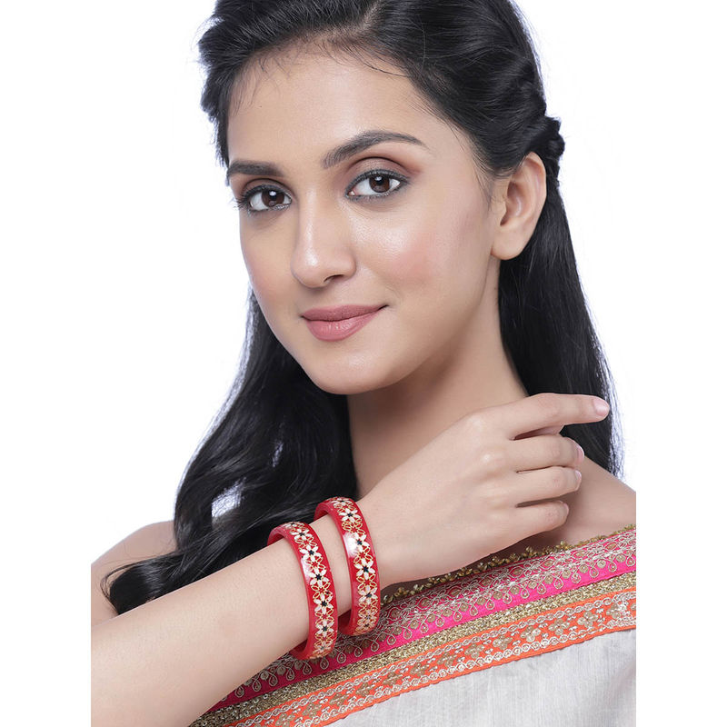 ZENEME Flower Engraved Meenakari Premium Synthetic Bangles for Women & Girls (2.8)