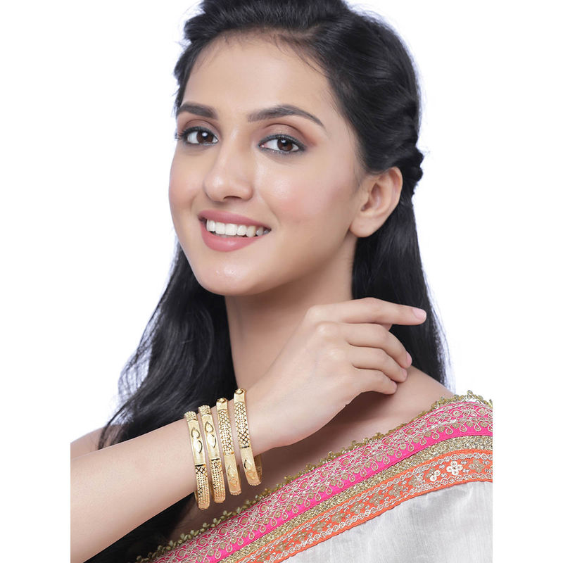 ZENEME Gold-Plated Textured Designed Bangles for Women (Pack of 4) (2.4)