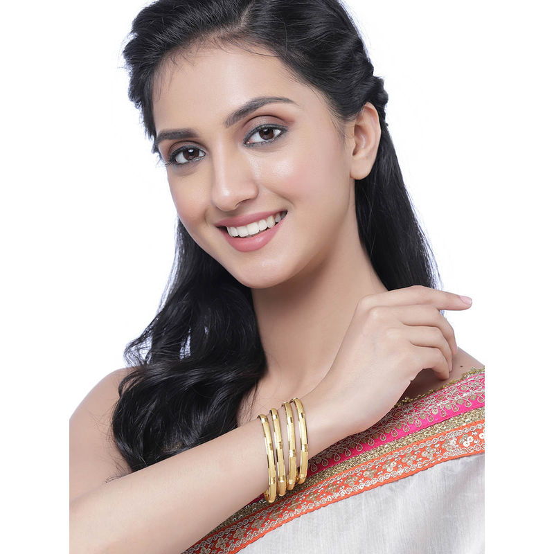 ZENEME 24K Gold-Plated Handcrafted Textured Bangles for Women (Pack of 4) (2.6)