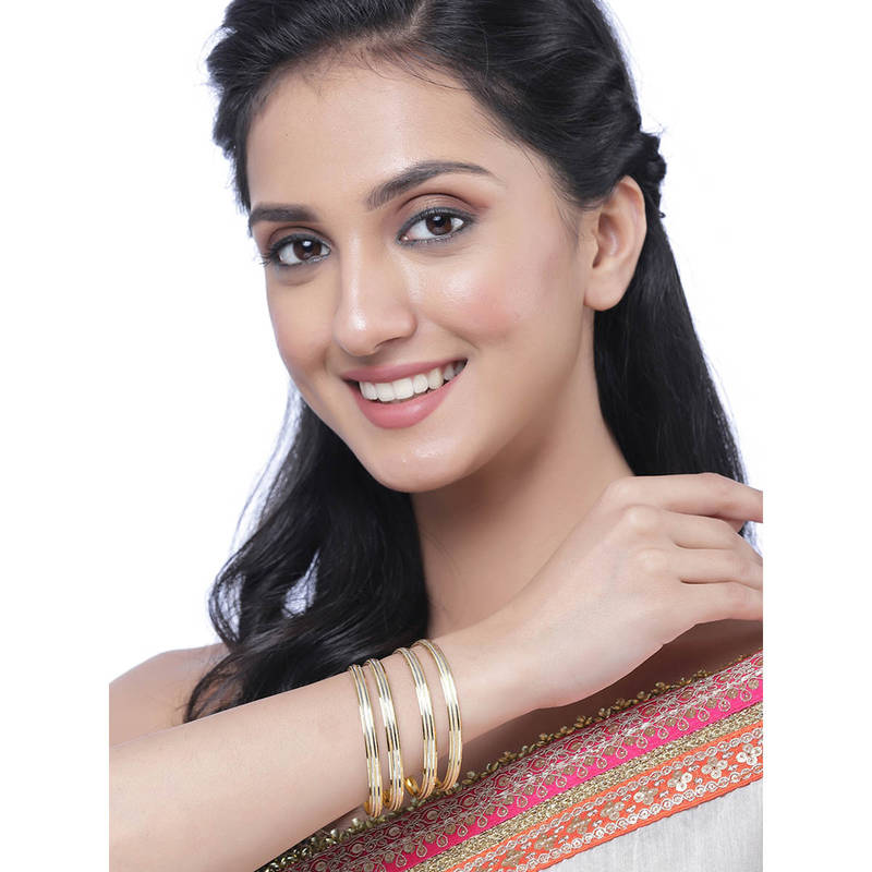 ZENEME Gold-Plated Dual Toned Bangles for Women (Pack of 4) (2.4)