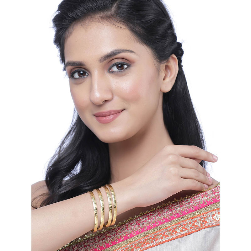 ZENEME 24 K Gold-Plated Textured Bangles for Women (Pack of 4) (2.8)