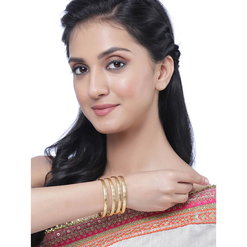 ZENEME Gold-Plated Flower Shaped Textured Bangles for Women (Pack of 4) (2.4)