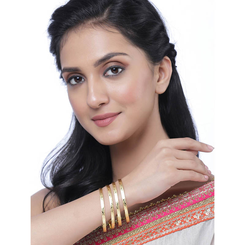 ZENEME 24 K Gold-Plated Floral Textured Bangles for Women (Pack of 4) (2.4)