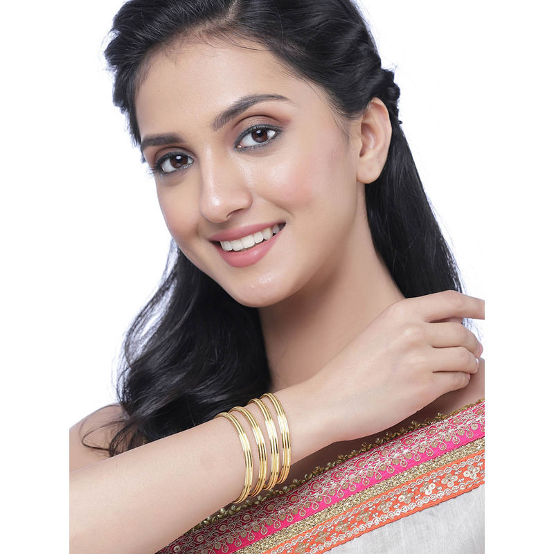ZENEME 24 K Gold Plated Beautiful Texture Bangles for Women & Girls (Pack of 4) (2.4)