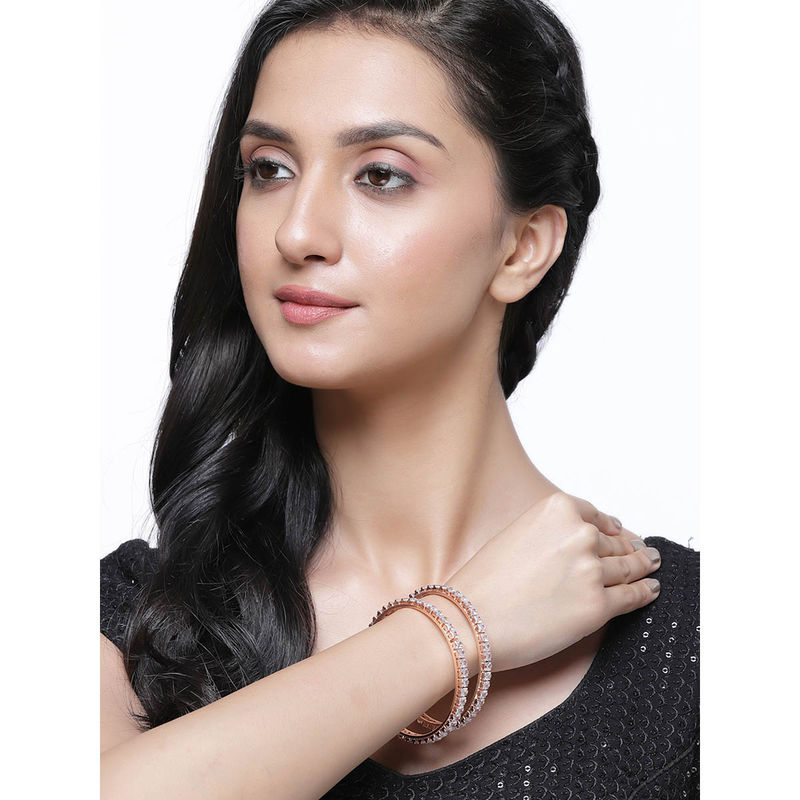 ZENEME Rose Gold Plated CZ Stone Studded Bangles for Women & Girls (2.4)