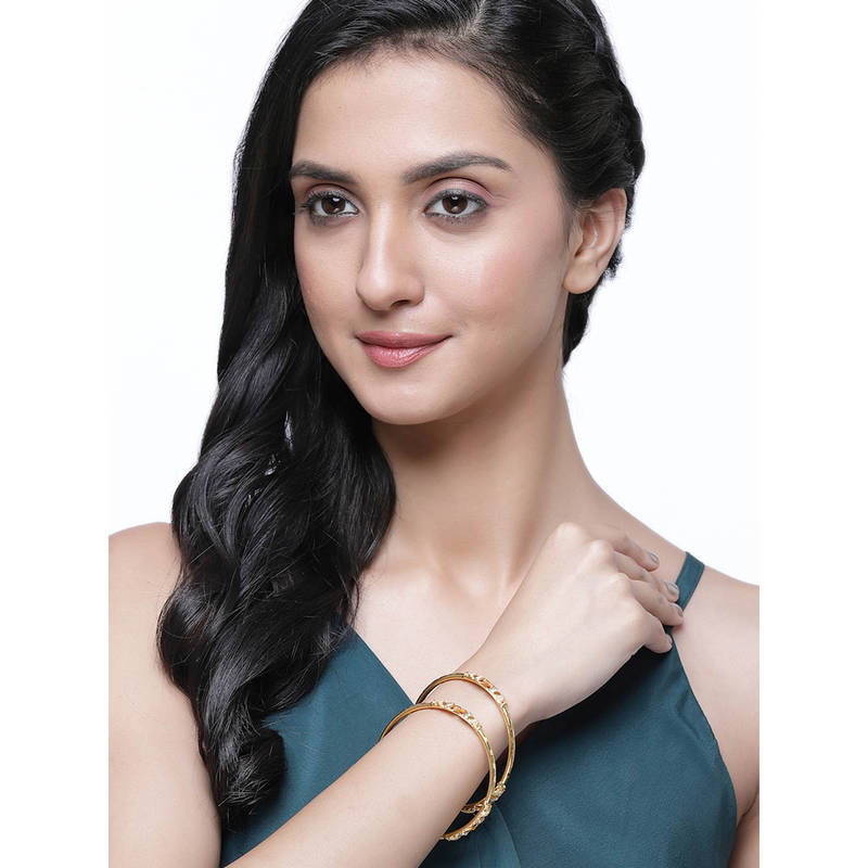 ZENEME Gold-Plated CZ Studded Flower Bangles for Women & Girls (2.4)
