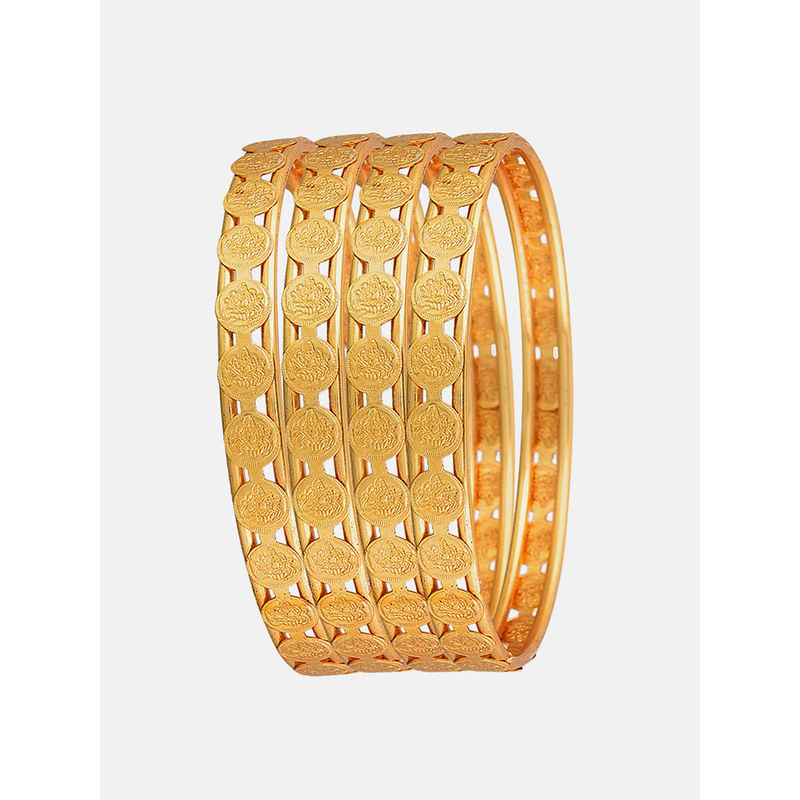 ZENEME Gold-Plated Temple Coin Detailed Bangles for Women (Set of 2) (2.8)