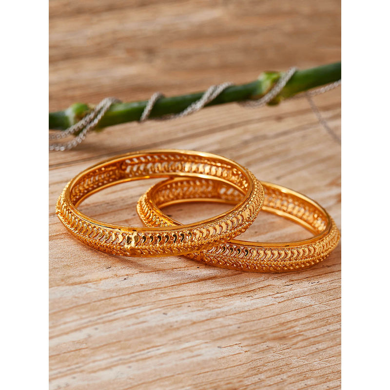 ZENEME Gold Plated Textured Intricate Bangle for Women (2.4)