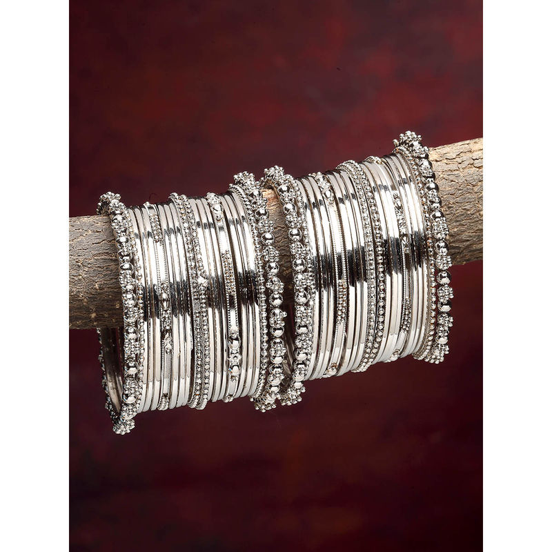 ZENEME Silver-Plated Oxidised Textured Bangles for Women (Pack of 40) (2.4)