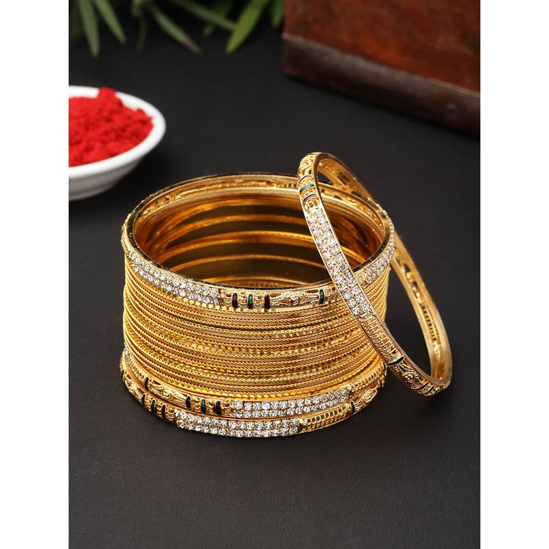 ZENEME Gold-Plated Brass Textured Daily Wear Golden Bangles for Women (Pack of 8) (2.8)